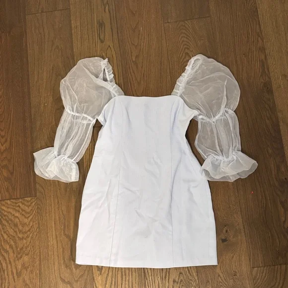 Amanda Uprichard White Mini Dress with Sheer Sleeves - Picture 1 of 1